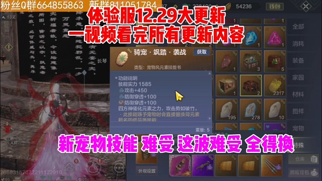 体验服12.29大更新 一视频看完所有更新内容【新宠物技能书 全得换 累哟 9孔】