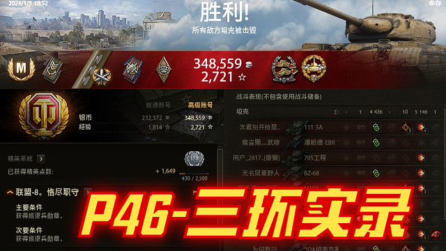 坦克世界《洲际公路-P46》10级房点打9500，三环实录。