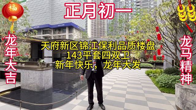 新年快乐，龙年大吉，龙马精神，
成都天府锦江生态带保利品质楼盘
143平套四双卫，精装带三大件
品质