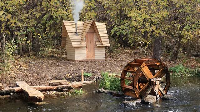 独自在野外闲居度假，在野外建造出生存的小木屋和水车，舒适的捕捉和烹饪01