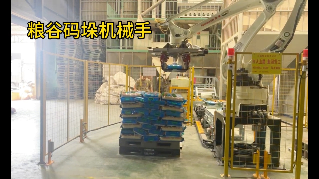 粮谷双抓码垛，山东码垛机器人-厂家直供-终生维护，粮谷码垛机 ，粮食码垛机#工业机器人 #自动化生产