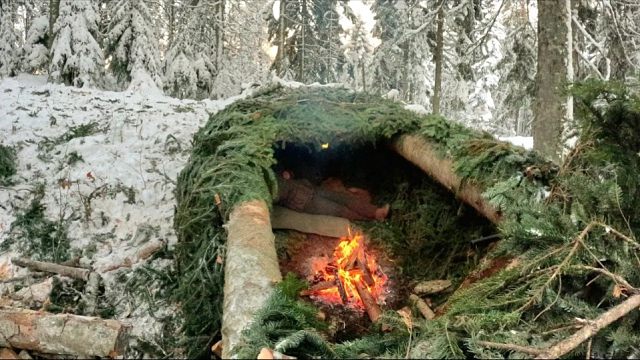 暴風(fēng)雪來(lái)襲，小伙帶著狗狗荒野生存，搭建臨時(shí)庇護(hù)所，挑戰(zhàn)自我！