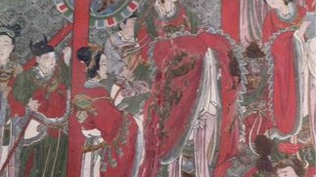 汾阳后土圣母庙内的明代壁画，色彩鲜艳，内容想象力十足。原来圣母娘娘送子到人间的场景是如此的有趣，有种