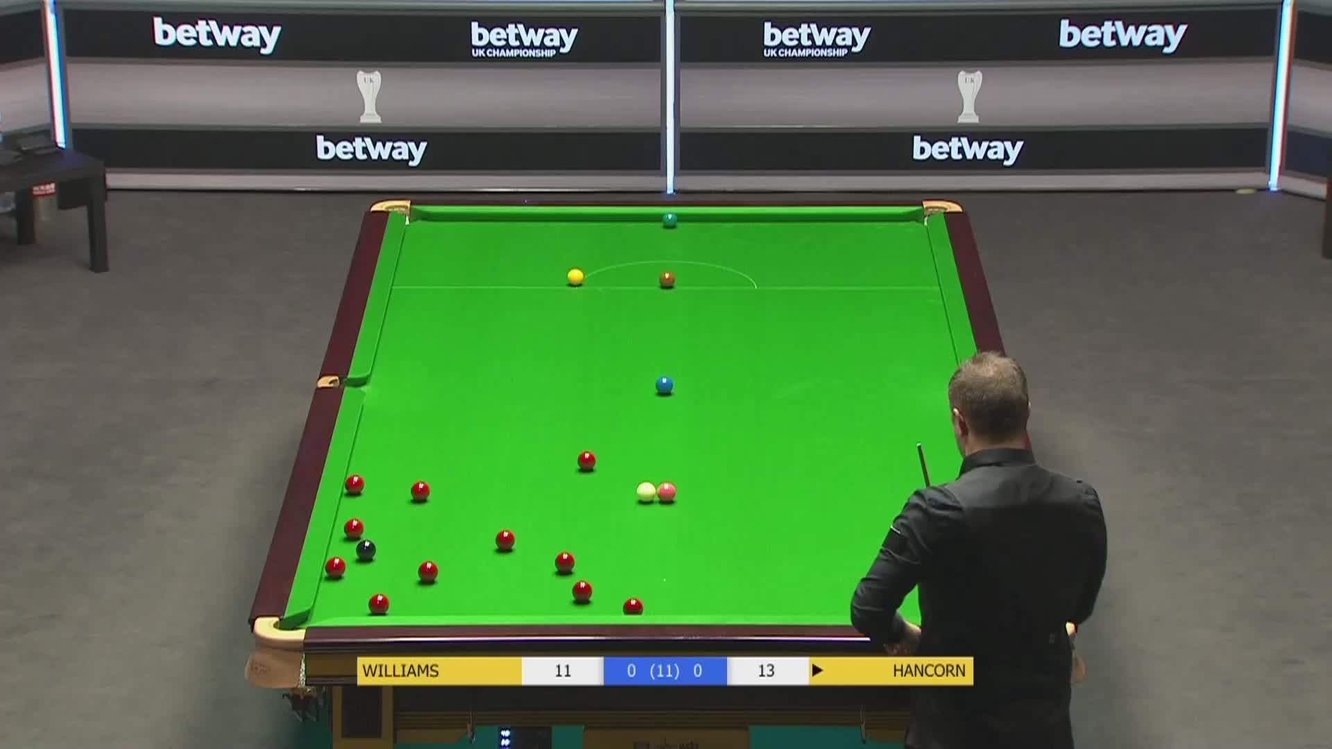 11月23日，斯诺克英锦赛马克·威廉姆斯VS本·汉考恩 ，清流1号桌