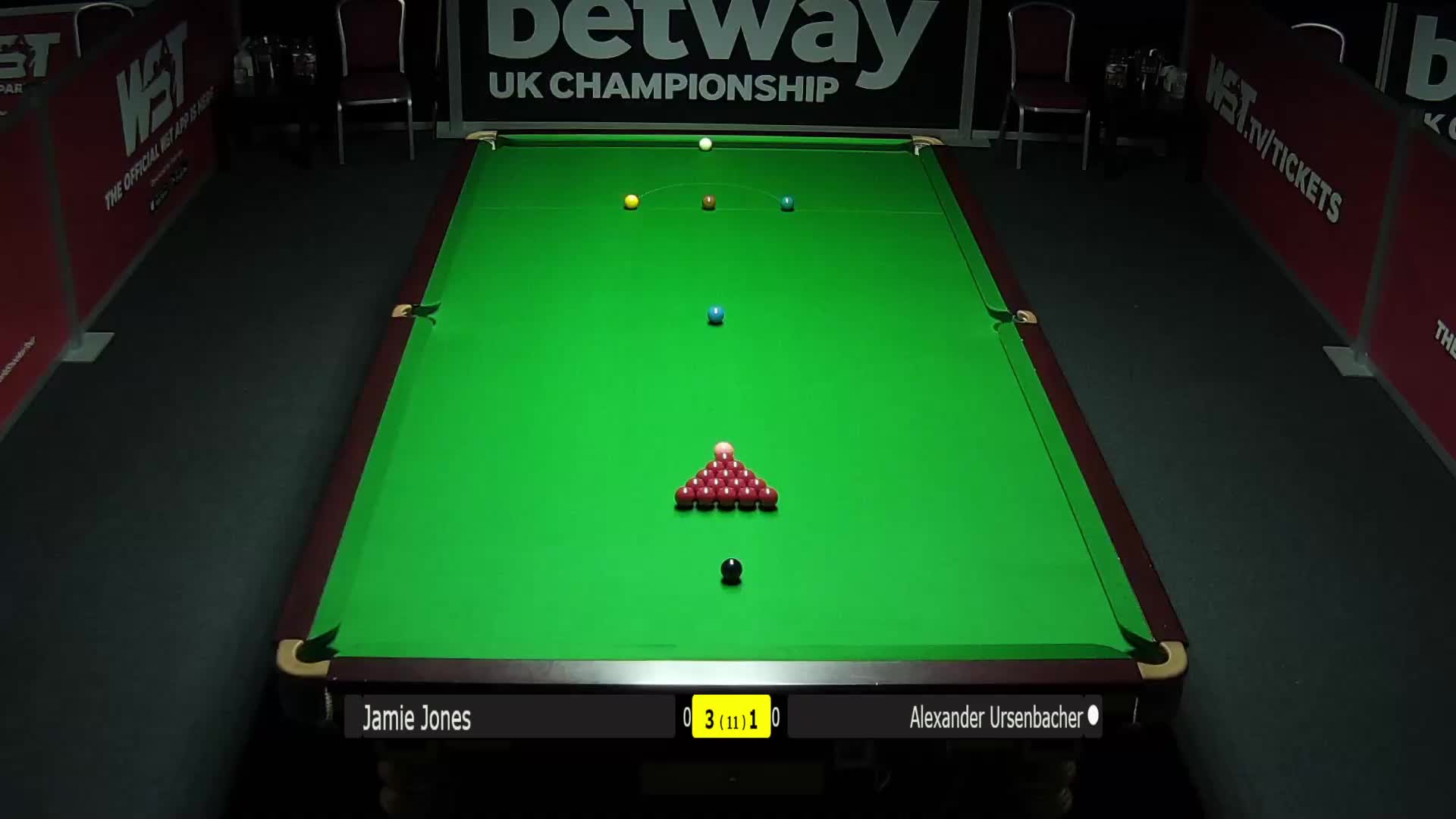 杰米·琼斯VS亚历山大·乌森巴赫12月1日斯诺克英锦赛下半场清流
