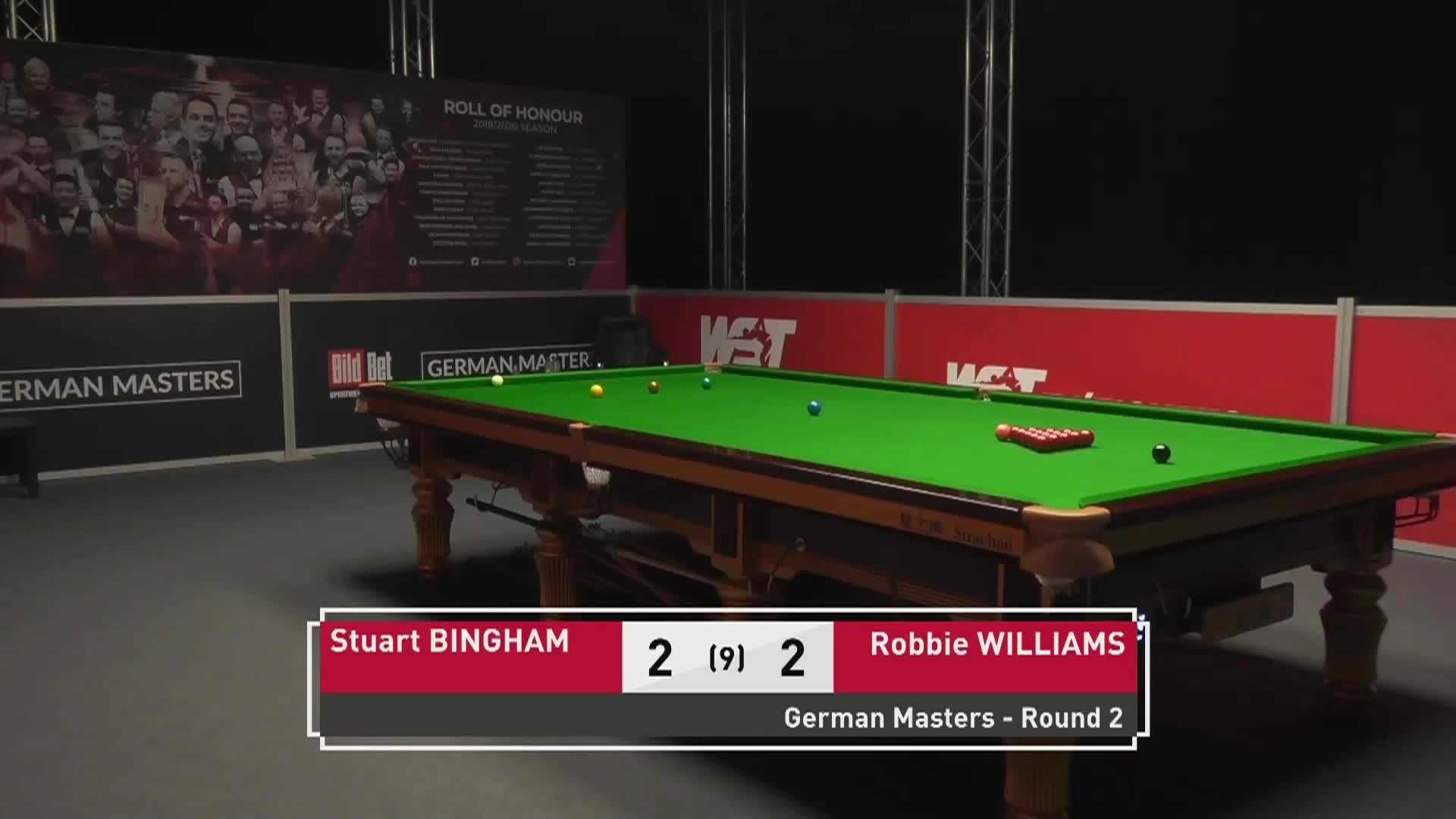 罗比·威廉姆斯VS斯图尔特·宾汉姆 29日斯诺克德国大师赛 下 清流