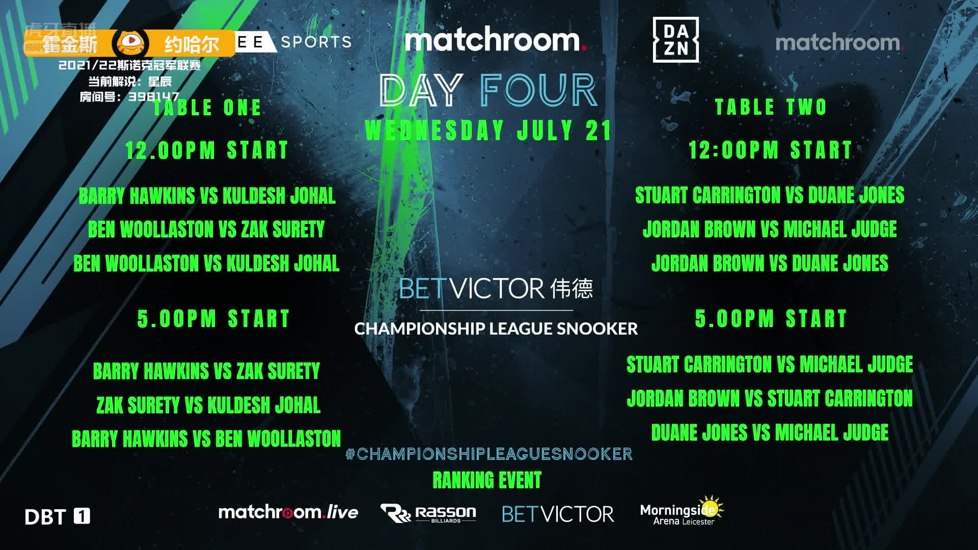 巴里·霍金斯 v 库德什·约哈尔 2021冠军联赛 星辰解说
