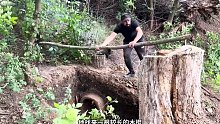 第2集：荒无人烟的野外，男人在枯木下搭建了舒适的小屋