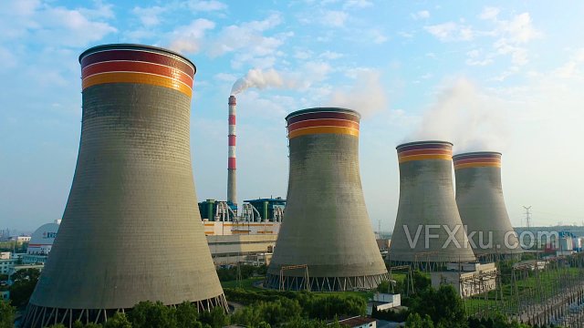 发电厂冷凝塔烟囱排烟建筑-实拍视频