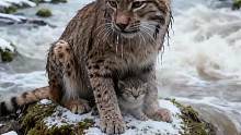 小猫被洪水困住了  猫妈妈向人类求救
