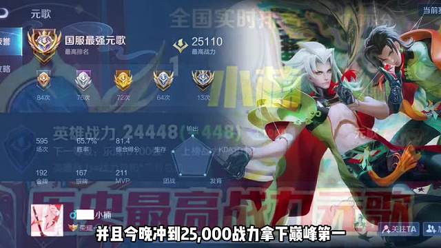 全网最高两万五战力元歌小楠，顺便夺得巅峰