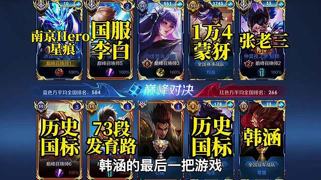 维护之前的最后一局巅峰赛，韩涵赛季的定榜之战