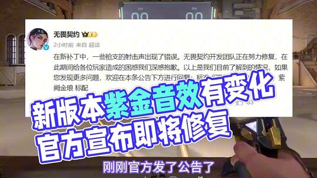 新版本紫金音效变了？官方：bug在修了 #无畏契约新英雄暮蝶 #情报马 #电子竞技 #无畏契约