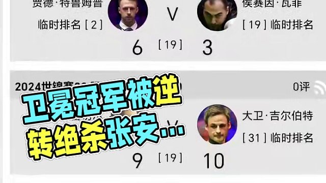 世锦赛最新战报，卫冕冠军惨遭逆转绝杀，期待张安达后来居上#斯诺克#世锦赛 #张安达