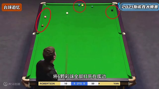 颜丙涛最丧心病狂的一局，将6颗彩球全部打死，罗伯逊被折磨得痛不欲生！#斯诺克 #台球 #一杆清台 #