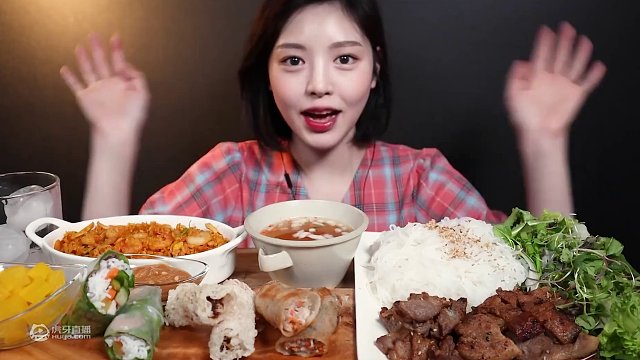 【Boki 中字】文福姬  烤肉粉、炸肉卷、炸虾卷、春卷、海鲜炒饭  真实声音