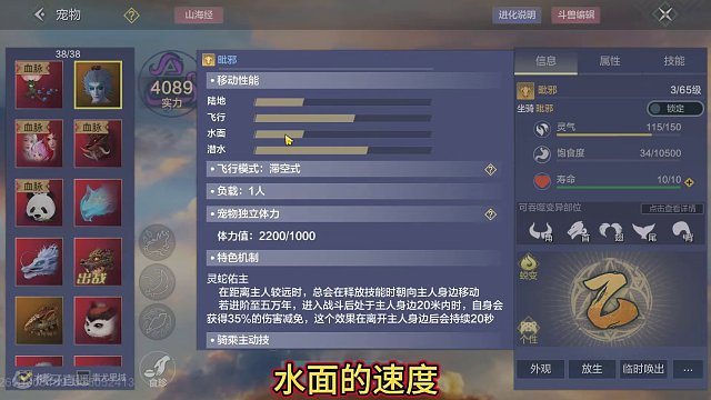 宠物界面的新功能【个性】 官方标注的宠物移动速度（飞行/水下)#妄想山海  #体验服 #宠物个性 #
