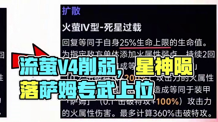 流萤V4削弱，星神陨落适配降低，这下得抽专武了~ #崩坏星穹铁道 #流萤 #萨姆 #v4