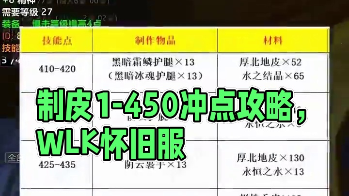 制皮1-450冲点攻略，魔兽世界巫妖王怀旧服 #魔兽世界  #魔兽世界怀旧服  #巫妖王之怒  #制