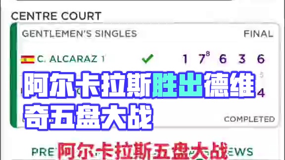 阿尔卡拉斯五盘大战力克德约科维奇 捧起挑战者奖杯