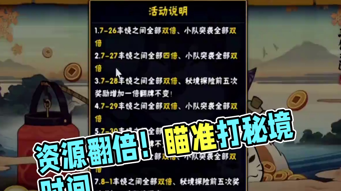 资源翻倍来了，到底哪天打多倍秘境，哪天不打？#火影忍者手游 #火影忍者