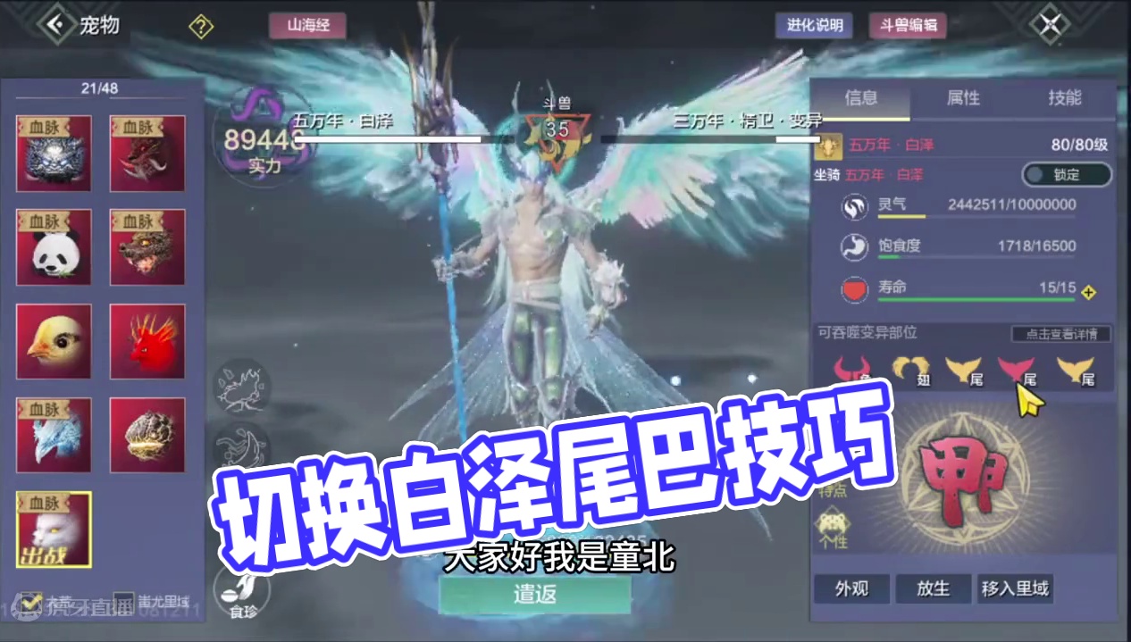 今日技巧第二期，切换白泽三个尾巴全部吞属性！ #妄想山海 #妄想山海鲲鲲福报