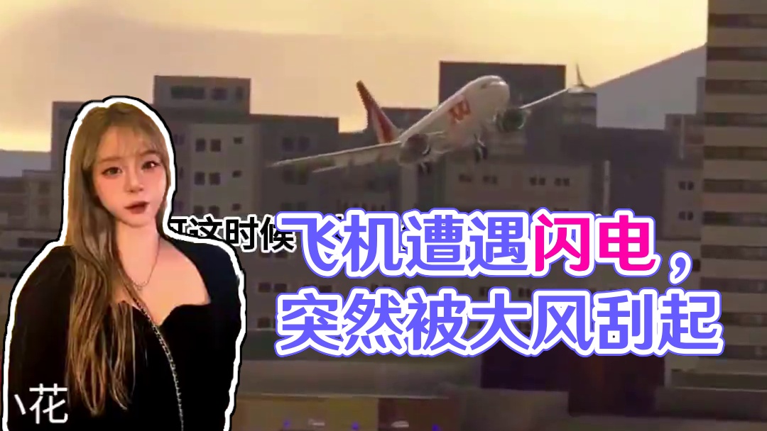 模拟器：飞机旁边突然出现闪电，落地后飞机被大风刮起#飞机