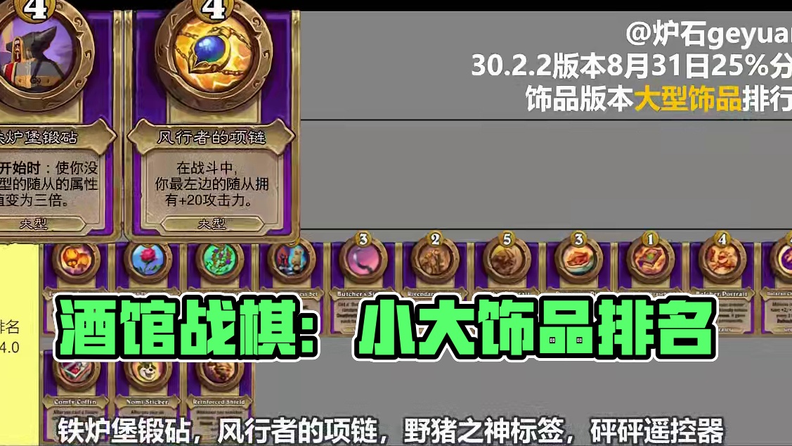 小型饰品和大型饰品排名【酒馆战棋大数据04】 #炉石传说 #酒馆战棋 #酒馆战棋大数据 #酒馆战棋攻