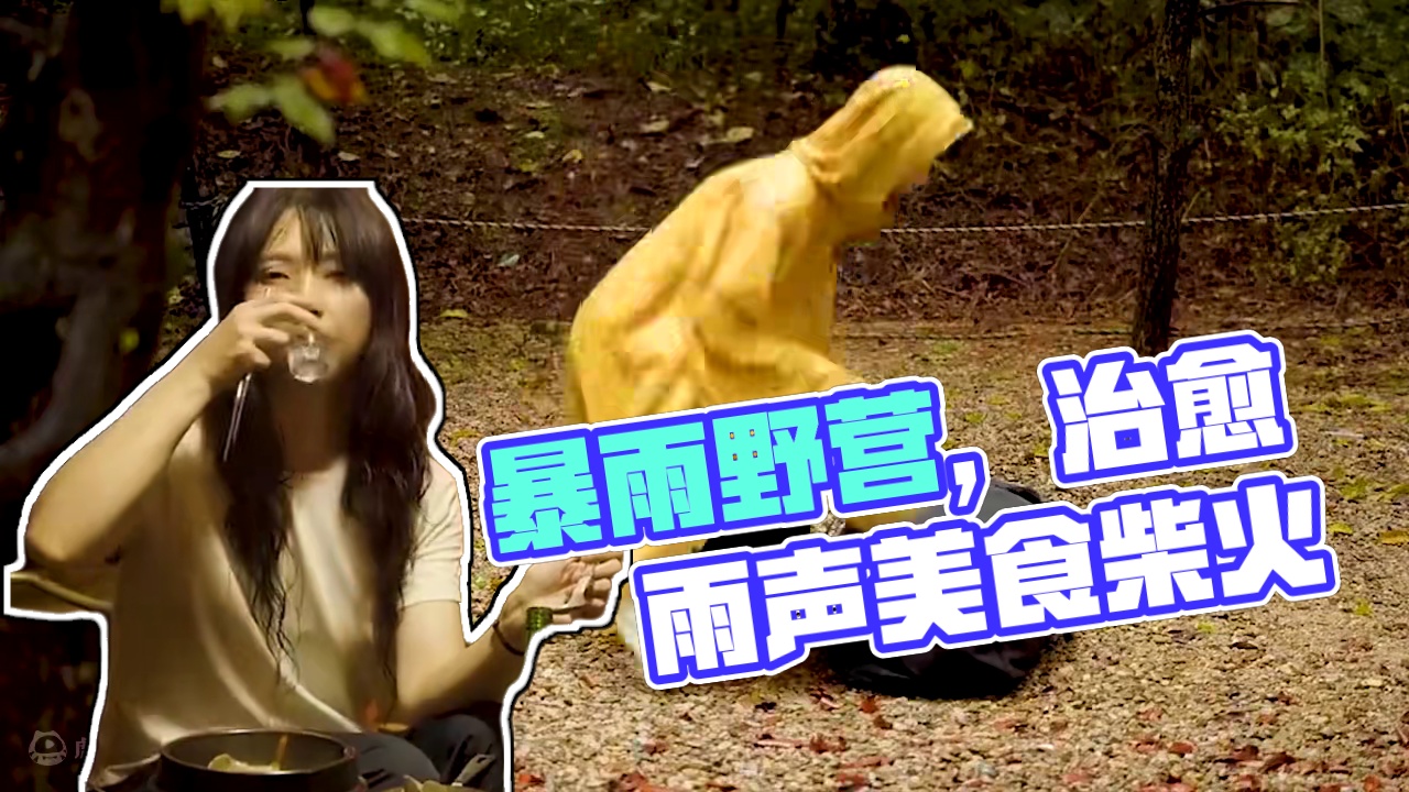 暴雨天树林里露营 ，暴雨野营，听着治愈雨声入眠，美食，柴火炉，#露营 #户外露营 #秋日露营plog