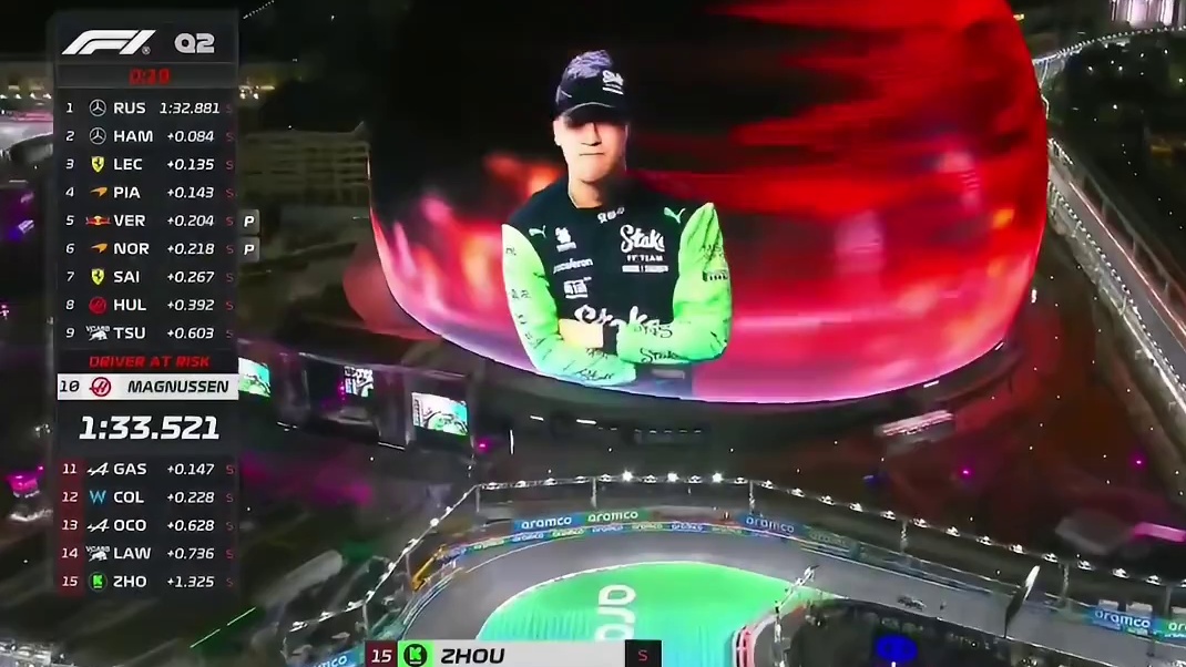 Q2给了小周一整个飞驰圈镜头，明天正赛起步13位。然后克拉平拖又撞了……#f1 #赛车 #周冠宇 #