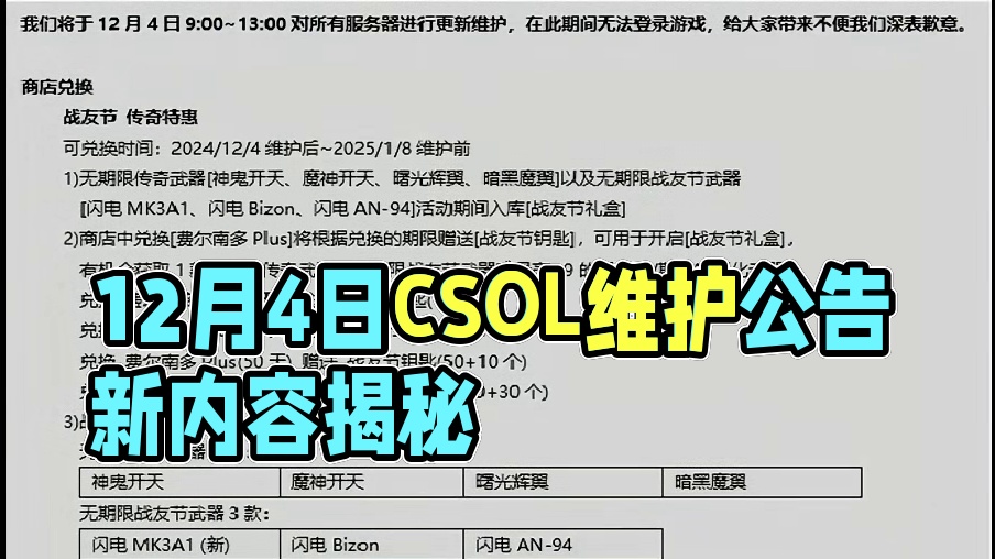 12月4日维护公告