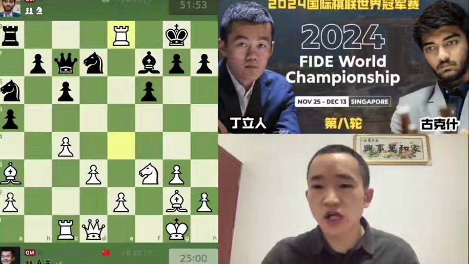 2024世界冠军赛第八轮——势均力敌！八轮过后，两人各积4分平起平坐，第三个休息日之前还有一轮较量，