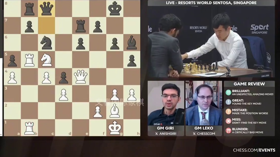 第11轮，丁立人计算失误，形势不容乐观！人哥加油！#国际象棋 #下棋的手法和技巧 #比赛现场 #丁立