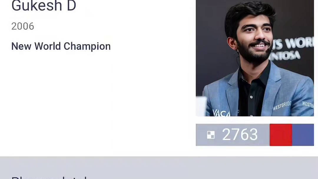 国际棋联网站今日展示最新男女国际象棋世界冠军
男子国际象棋世界冠军：古克什（印度）
女子国际象棋世界