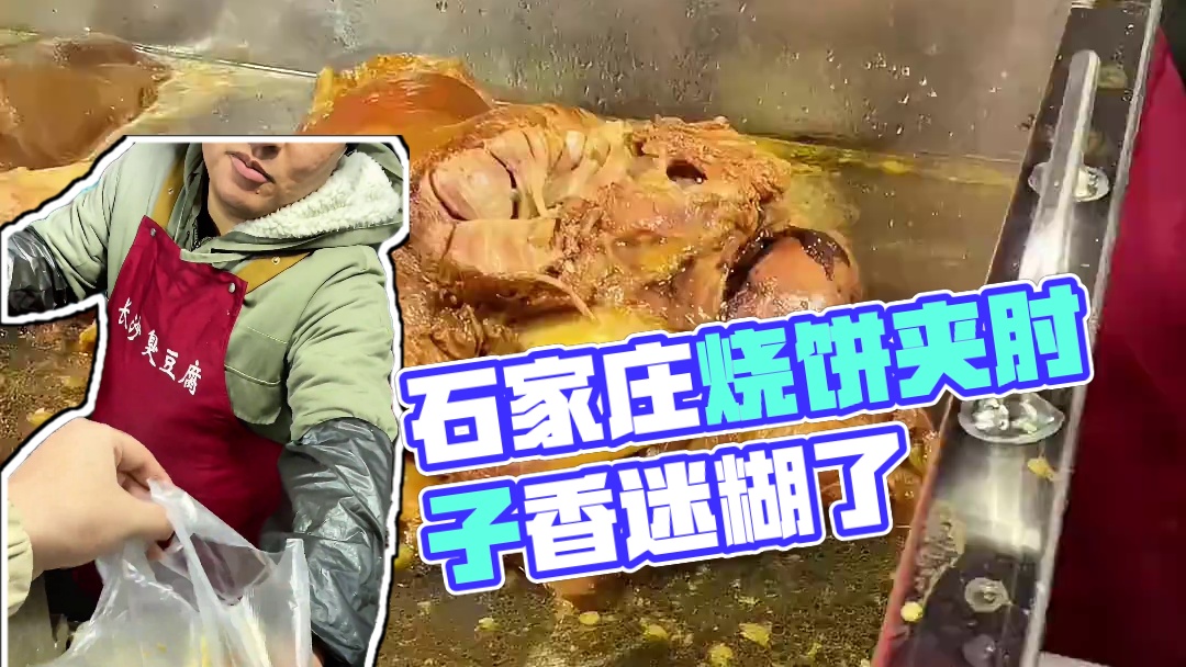 河北街头10块一个的烧饼夹肘子，满满的肘子搭配石家庄缸炉烧饼外酥里嫩，一口下去香迷糊了#烧饼夹肘子 