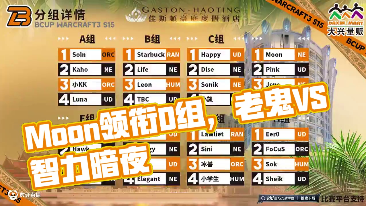 今晚Moon领衔D组！ 1月4日19点直播大兴杯B-cup魔兽争霸赛第15赛季D组小组赛！##魔兽争