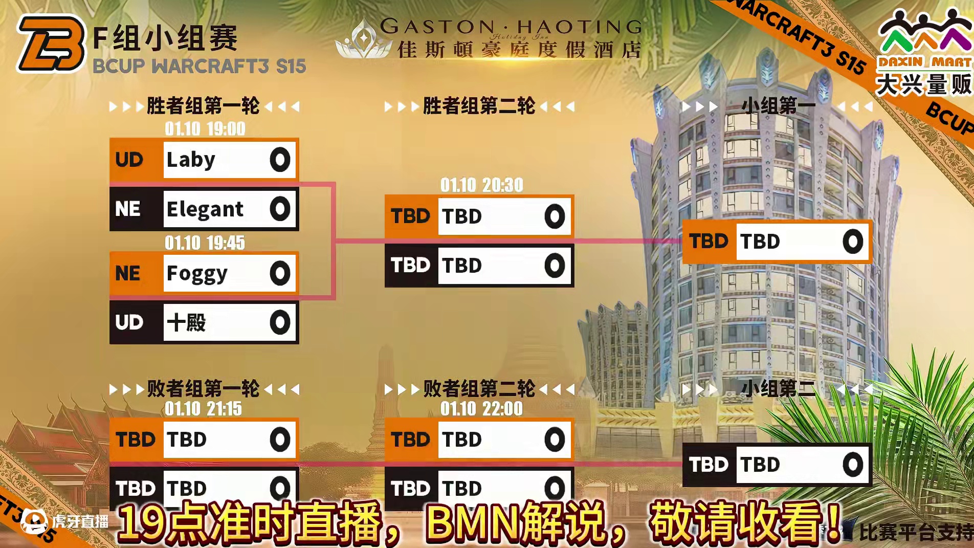 Laby，Foggy，十殿，虎王鏖战F组！ 1月10日19点直播大兴杯B-cup魔兽争霸赛第15赛季