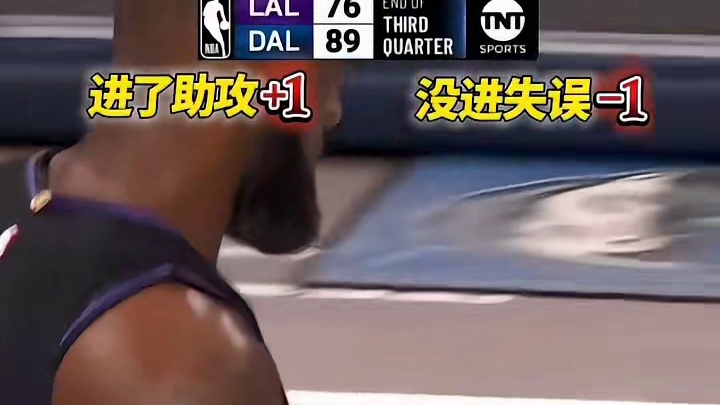老詹压哨传球 队友进了自己助攻+1 没进自己的失误-1