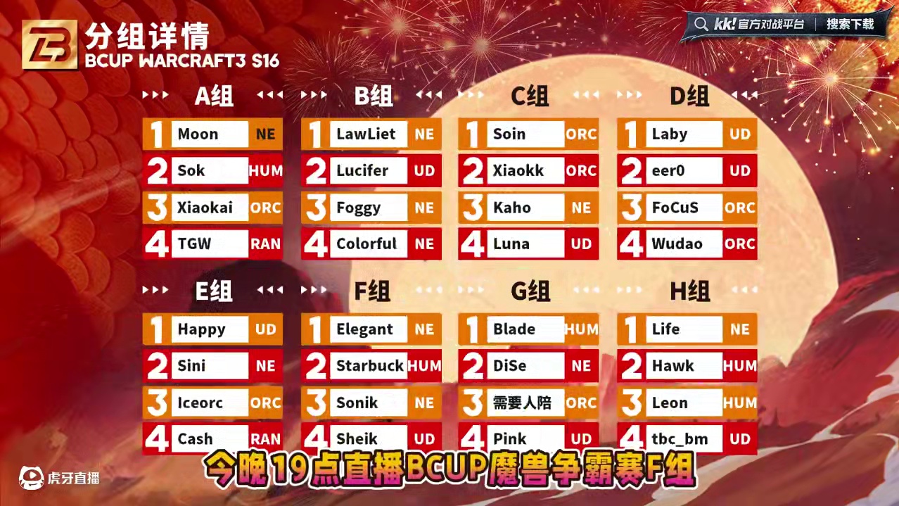 虎王星巴克鏖战F组！ 2月13日晚19点直播B-cup魔兽争霸赛第16赛季F组小组赛！
#魔兽争霸3