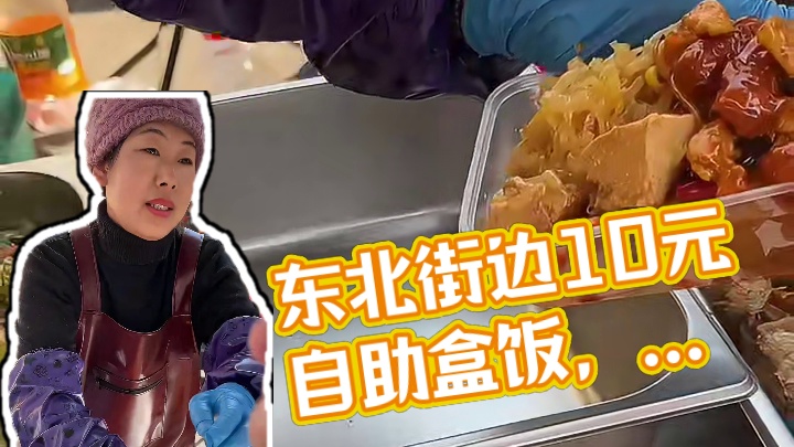 东北街边10元自助盒饭，所有的菜都是现炒的！