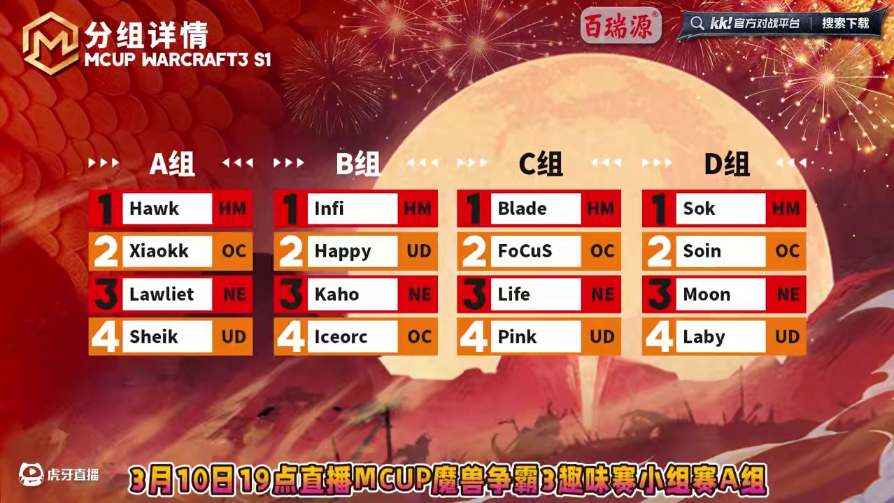 Lawliet，小KK，Hawk，Sheik登场！ 3月10日19点直播首届M-cup魔兽争霸趣味赛