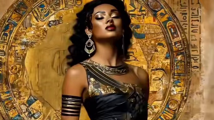 AI解封三千年鎏金密码  智能修复千年残卷，黄金代码编织艳后裙摆流光！3D神庙悬浮数学之美，尼罗河在