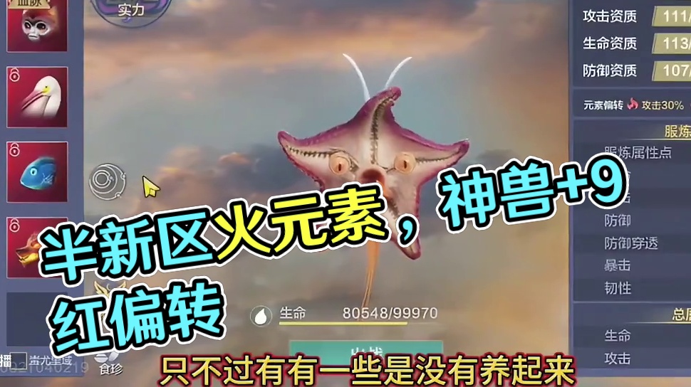 半新区火元素号 4个7元素灵韵 1神兽祸斗+9红偏转 