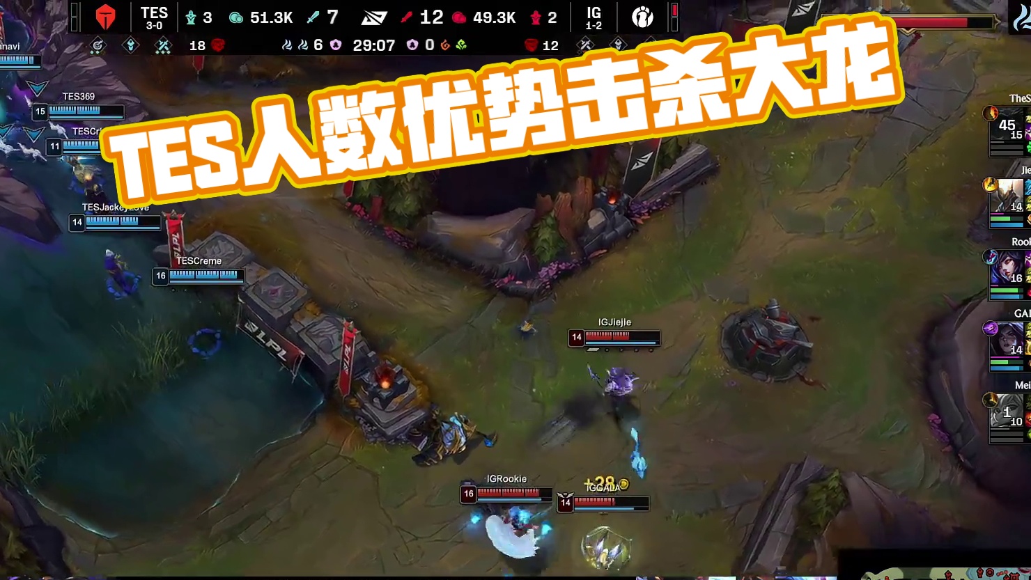 【TES击杀大龙】大龙团双方爆发团战，TES凭借人数优势稳稳拿下大龙