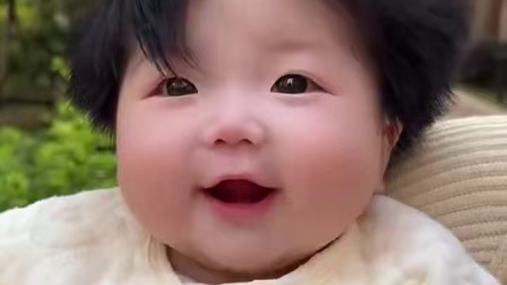 宝贝人生第一次感受风，网友：令人羡慕的发量。#萌娃