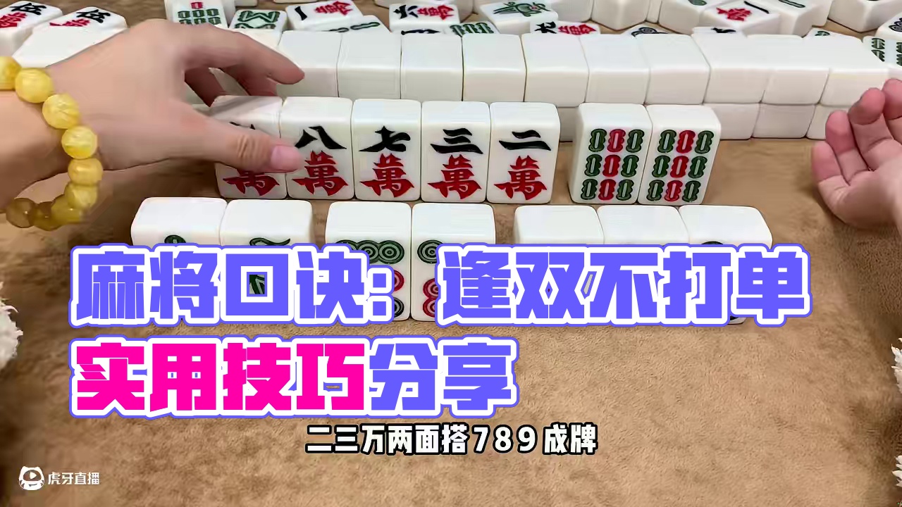 麻将口诀：逢双不打单，赢得三家哭被单，看我给您演示一下