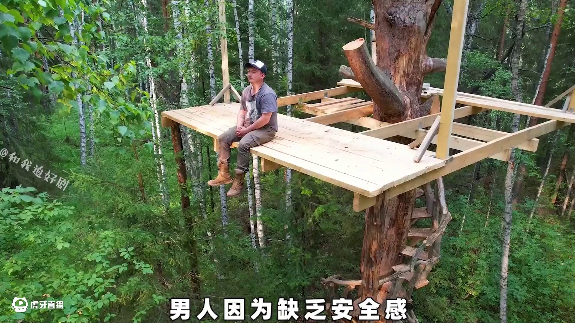 耗时一天半制作17分钟视频，带你看老张怎么搭建出豪华树屋 #荒野建造 #庇护所建造 #树屋