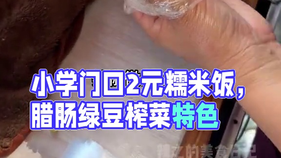 小学门口的2元糯米饭！小料有腊肠绿豆榨菜！丰富又好吃～#地方特色美食 #糯米饭 #路边摊 #街头美食