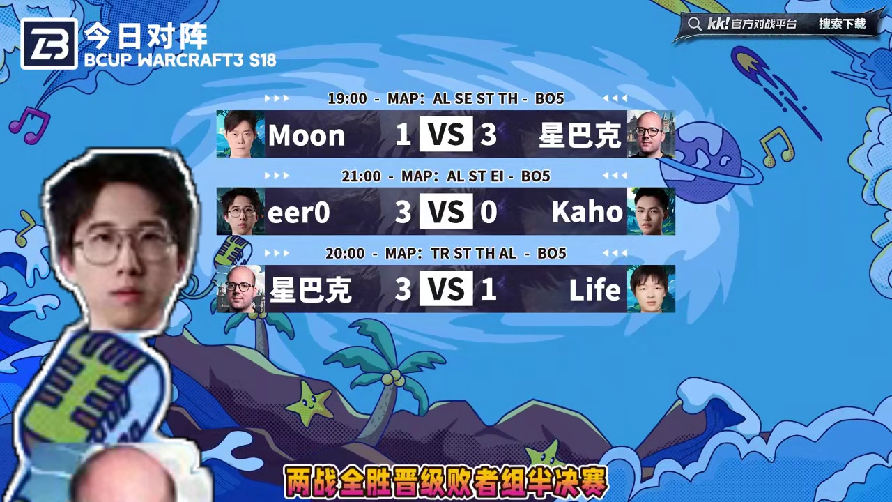 星巴克淘汰Moon，Life，eer0击败Kaho！ 5月21日B-cup魔兽争霸赛第18赛季淘汰赛