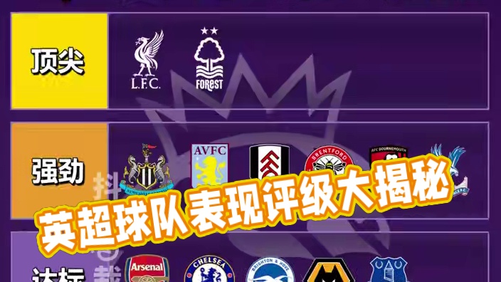 德转发布：24/25赛季英超球队表现评级 #利物浦  #诺丁汉森林  #纽卡斯尔联  #阿森纳  #